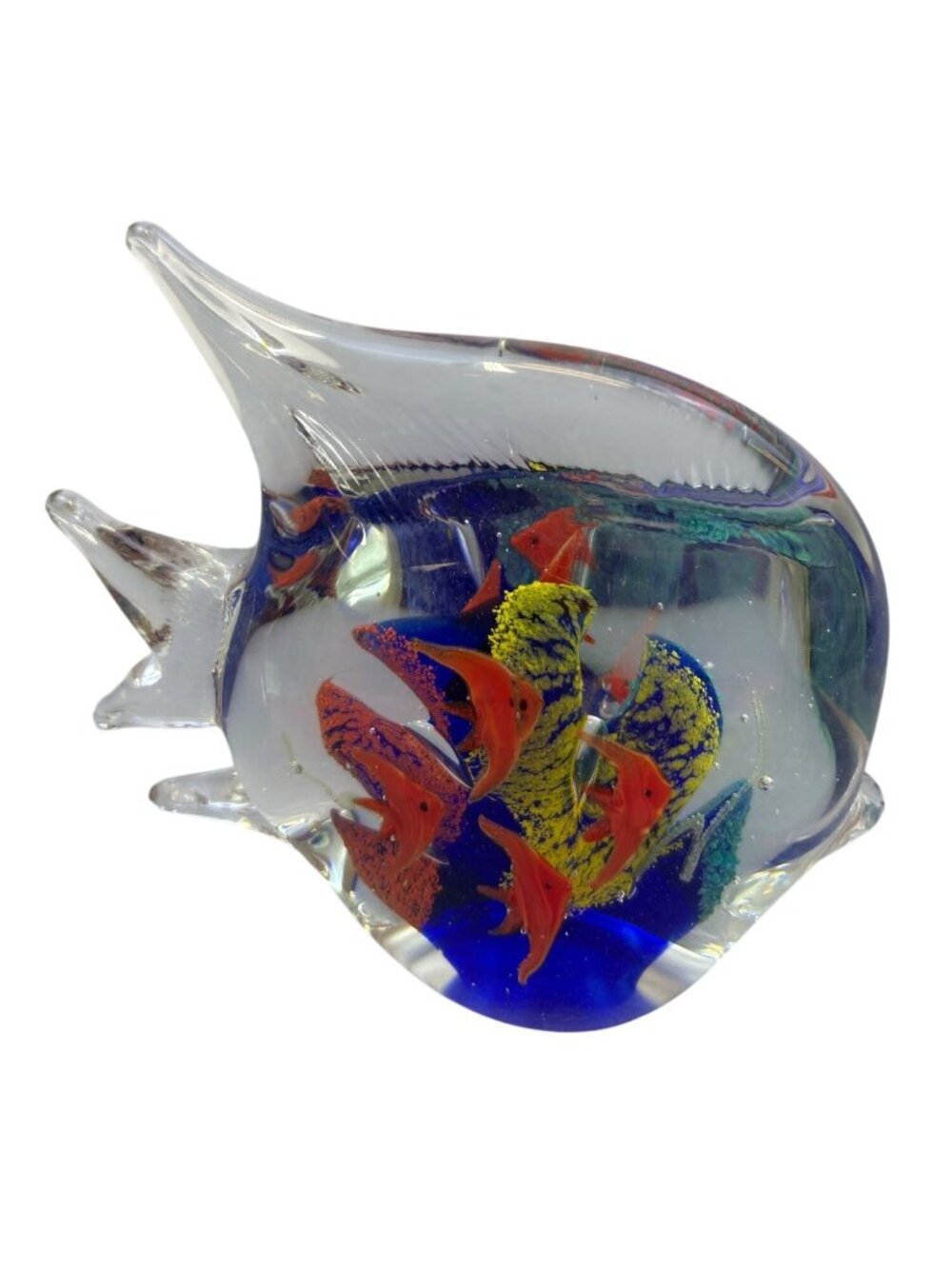 Vtg 90s Hand Blown Glass Tropical Angel Fish Figurine Paperweight Murano Style